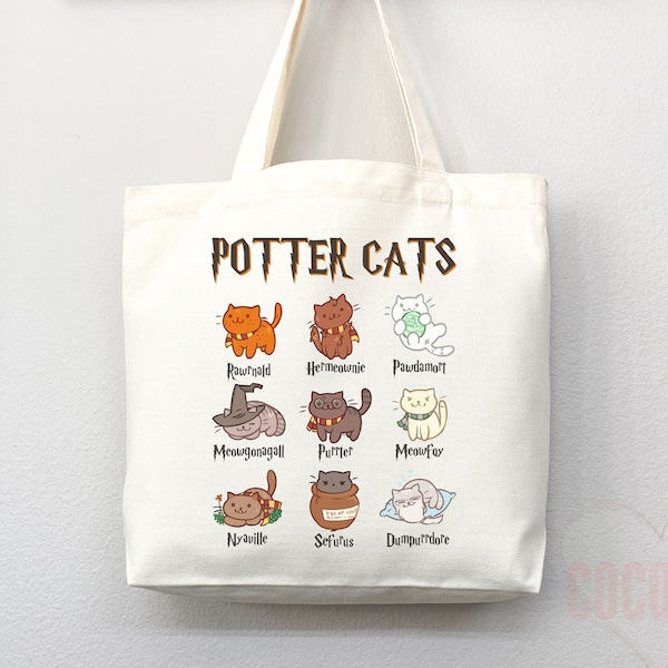 Potter Cat Tote Bag Funny Cat Lover Gift Bag Cute Cat Gift For Mom Cute Canvas Tote Bag Animal Lover Gift Aesthetic Tote Shopper School Tote