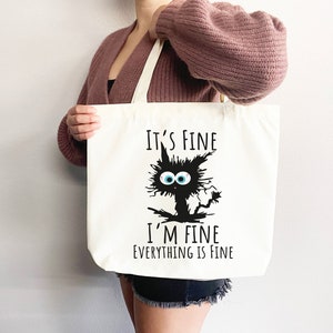 Cute Canvas Tote Everyday Tote Eco Friendly Bag Aesthetic Tote Shopper Bag Reusable Grocery Bag Cute Tote Bag School Bag Cat Lover Gift image 2