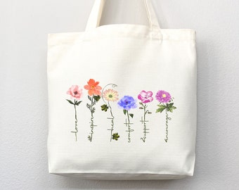 Floral Tote Bag flower tote canvas wildflower bag eco friendly bag aesthetic tote bag reusable bag gift for plant lover tote flower bag cute