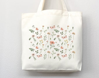 Floral Tote Bag flower tote canvas wildflower bag eco friendly bag aesthetic tote bag reusable bag gift for plant lover tote flower bag cute
