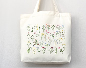 Floral Tote Bag flower tote canvas wildflower bag eco friendly bag aesthetic tote bag reusable bag gift for plant lover tote flower bag cute