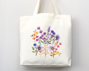Watercolor Wildflower Tote Bag: Eco-Friendly Canvas Reusable Bag
