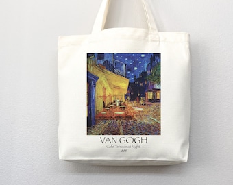 Sac fourre-tout Van Gogh, sac fourre-tout artistique, sac fourre-tout artistique, sac Van Gogh, sac esthétique, sac à bandoulière, fourre-tout Van Gogh, cadeau Van Gogh, terrasse de café la nuit