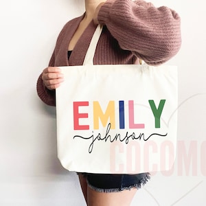 Personalized Name Tote Bag Custom Name Tote Bag Custom Tote Shopper Womens Bag Customized Name Gift For Her Kids Bag School Bag For Kids image 4