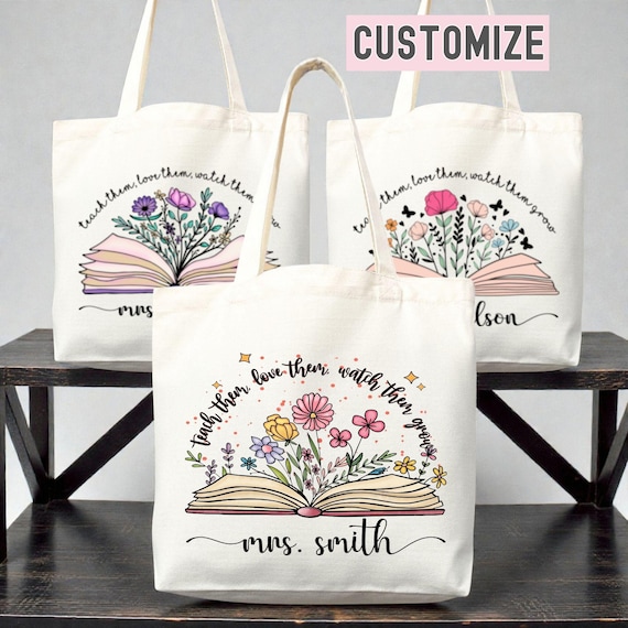 Teacher Appreciation Gift Tote Bag Canvas Custom Teacher Gift Personalized School Bag Gifted Teacher Tote Reusable Bag School Campus Bag
