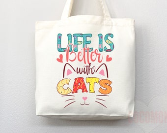 Cat Mom Tote Bag: Animal Lover Reusable Canvas Shopper