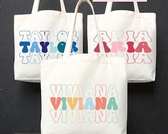 Personalized Bubble Letter Tote Bag | Custom Name Canvas Tote | Fun Name Gift