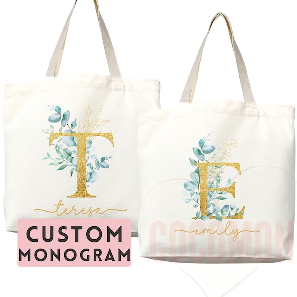 Custom Monogram Name Tote Bag Personalized Tote Bag Bridesmaid Gifts Bridal Party Custom Tote Bach Party Gift Customized Name Gift For Her