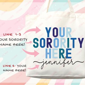 Custom Sorority Tote Bag Gift Rush Initiation Bid Day Big Little Gift Custom Name Sorority Gift College Tote Bag Personalized Gift For Her zdjęcie 3