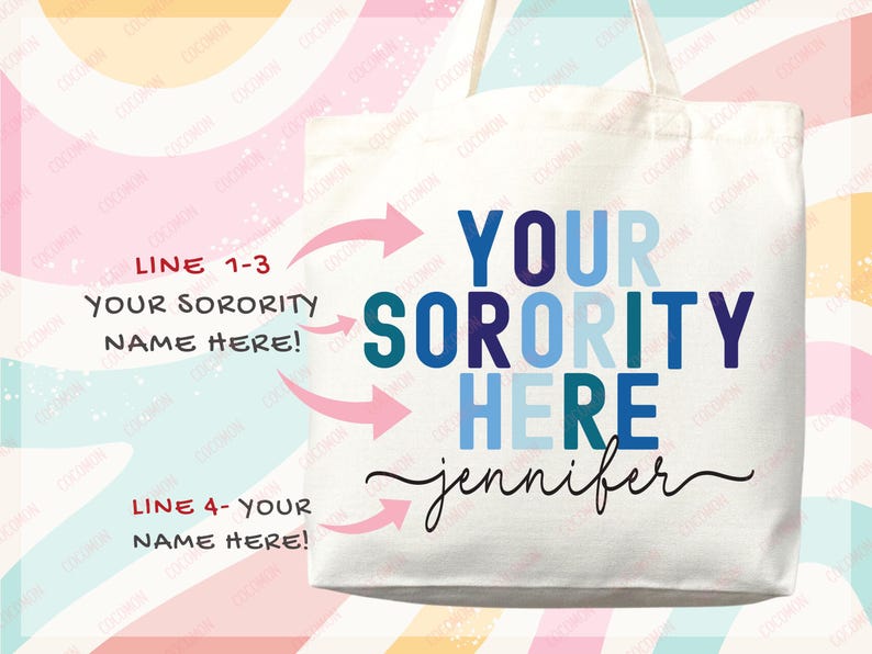 Custom Sorority Tote Bag Gift Rush Initiation Bid Day Big Little Gift Custom Name Sorority Gift College Tote Bag Personalized Gift For Her zdjęcie 3