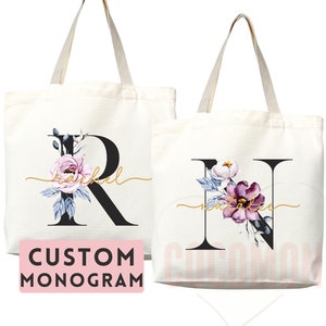 Custom Monogram Name Tote Bag Personalized Tote Bag Bridesmaid Gifts Bridal Party Custom Tote Bach Party Gift Customized Name Gift For Her