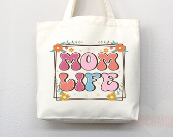Personalized Mom Tote Bag | Mom Life Canvas Tote Bag