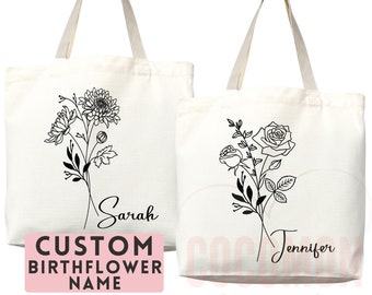 Personalized Birth Month Flower Custom Name Tote Bag Gift Custom Floral Bag Tote Shopper Aesthetic Bag Flower Gift for Her Bridal Bridesmaid