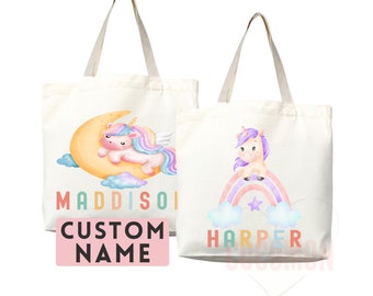 Personalized Name Tote Bag Unicorn Gift Custom Name Tote Bag Custom Tote Shopper Customized Name Gift For Her Kids Bag School Bag For Kids