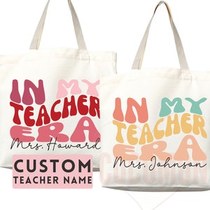 Cadeau de remerciement pour enseignant Sac fourre-tout en toile Cadeau personnalisé pour enseignant cartable d'école personnalisé Cadeau pour enseignant fourre-tout réutilisable