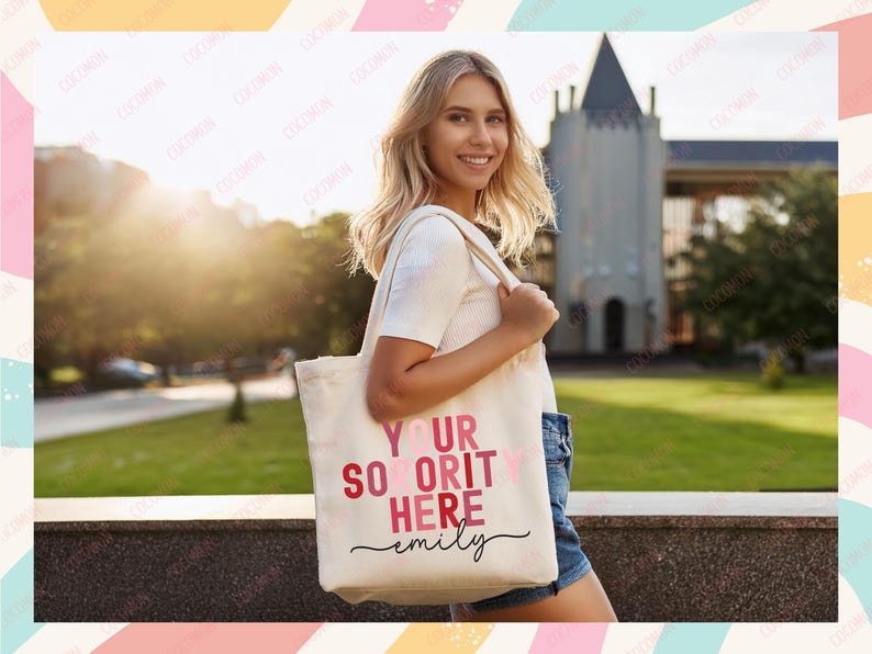 Custom Sorority Tote Bag Gift Rush Initiation Bid Day Big Little Gift Custom Name Sorority Gift College Tote Bag Personalized Gift For Her zdjęcie 5