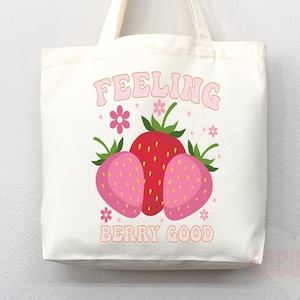 Strawberry Tote Bag Strawberry Lover Gift Spring Tote Shopper Summer Bag Eco Friendly Bag Reusable Grocery Tote Cute Tote Farmers Market Bag