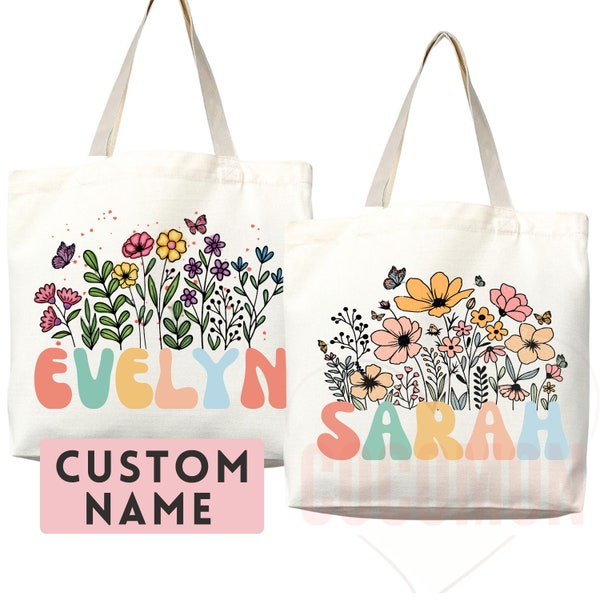 Customized Name Tote Bag Floral Tote Bag Personalized Name Bag Custom Name Tote Bag Custom Gift Bridesmaids Bag Gift Tote Shopper Women Bag