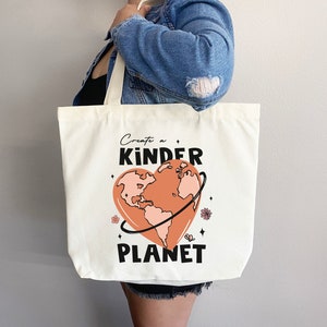 Eco friendly bag, Kinder Planet Bag, reusable bag, thank you bag, Grocery bag,grocery tote,aesthetic tote bag,everyday bag, school tote bag image 3