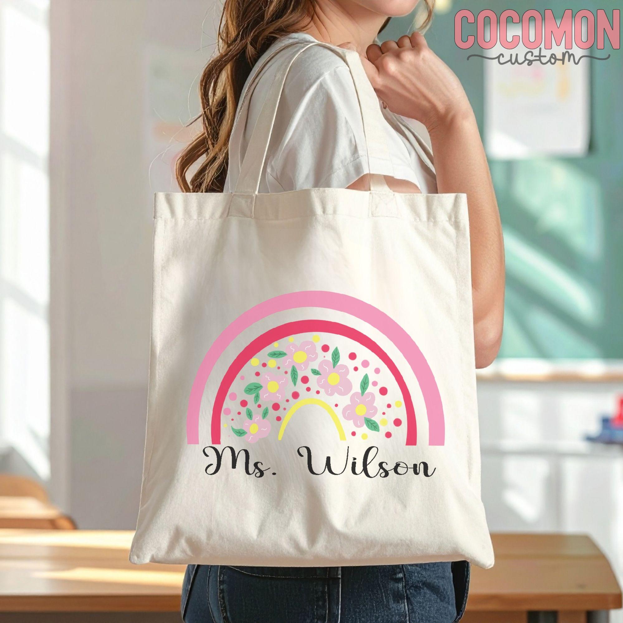 Personalized Name Tote Bag Rainbow School Tote Gift Custom Name Tote ...
