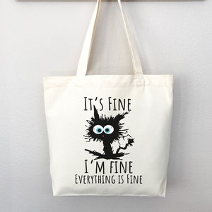 Cute Canvas Tote Everyday Tote Eco Friendly Bag Aesthetic Tote Shopper Bag Reusable Grocery Bag Cute Tote Bag School Bag Cat Lover Gift image 3