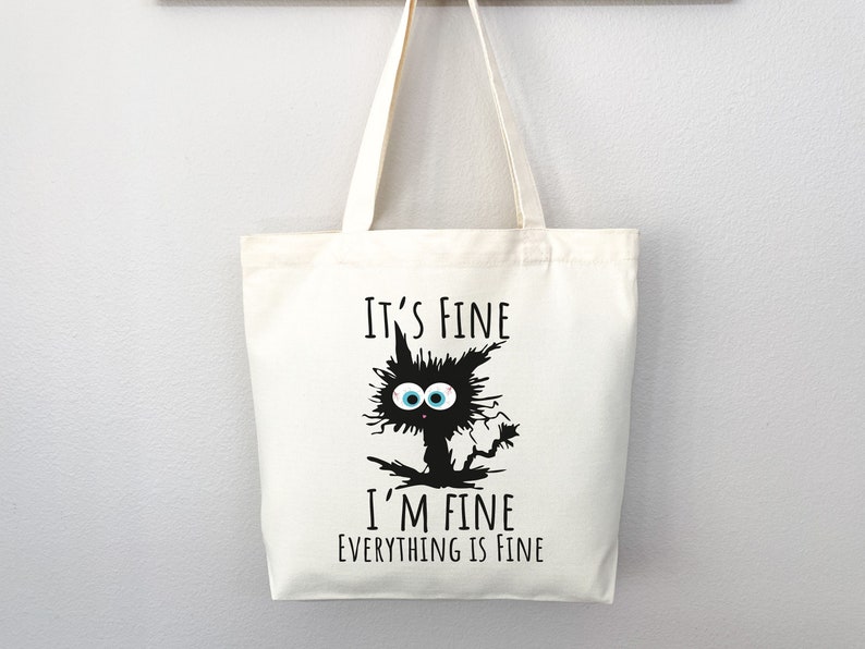 Cute Canvas Tote Everyday Tote Eco Friendly Bag Aesthetic Tote Shopper Bag Reusable Grocery Bag Cute Tote Bag School Bag Cat Lover Gift image 3