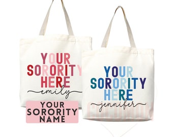 Custom Sorority Tote Bag Gift Rush Initiation Bid Day Big Little Gift Custom Name Sorority Gift College Tote Bag Personalized Gift For Her