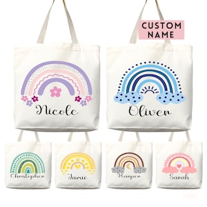 Personalized Name Tote Bag Rainbow School Tote Gift Custom Name Tote Bag Library Teacher Bag Customized Name Gift For Her Kids School Bag