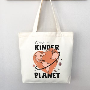 Eco friendly bag, Kinder Planet Bag, reusable bag, thank you bag, Grocery bag,grocery tote,aesthetic tote bag,everyday bag, school tote bag image 2