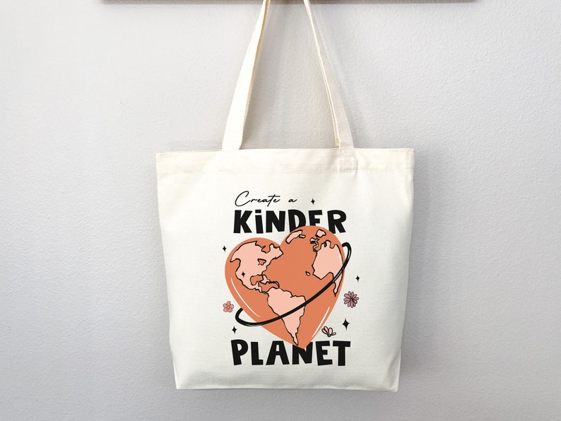 Eco friendly bag, Kinder Planet Bag, reusable bag, thank you bag, Grocery bag,grocery tote,aesthetic tote bag,everyday bag, school tote bag image 2