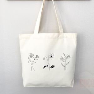 Personalized Birth Month Flower Tote Bag Gift Custom Floral Bag Custom Tote Shopper Aesthetic Bag Flower Gift for Her Custom Gift for Mom image 4