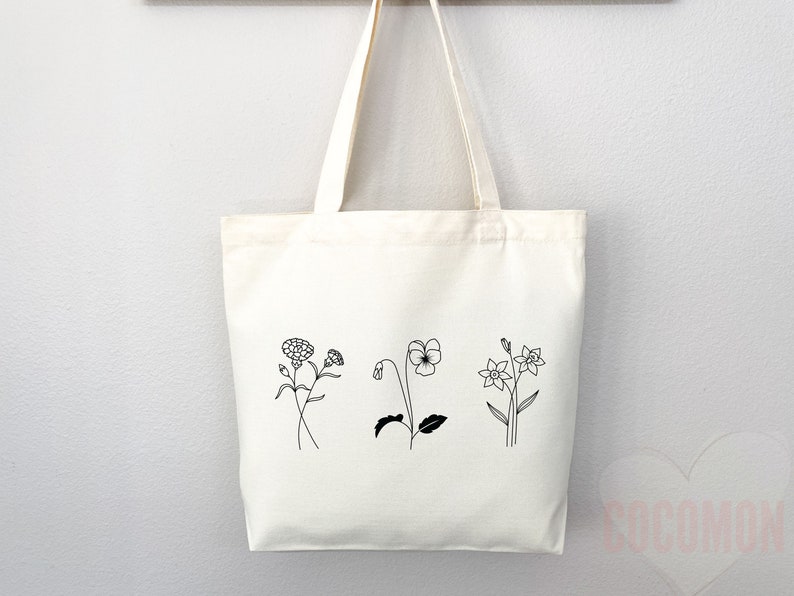 Personalized Birth Month Flower Tote Bag Gift Custom Floral Bag Custom Tote Shopper Aesthetic Bag Flower Gift for Her Custom Gift for Mom image 4