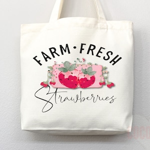 Strawberry Tote Bag Strawberry Lover Gift Spring Tote Shopper Summer Bag Eco Friendly Bag Reusable Grocery Tote Cute Tote Farmers Market Bag