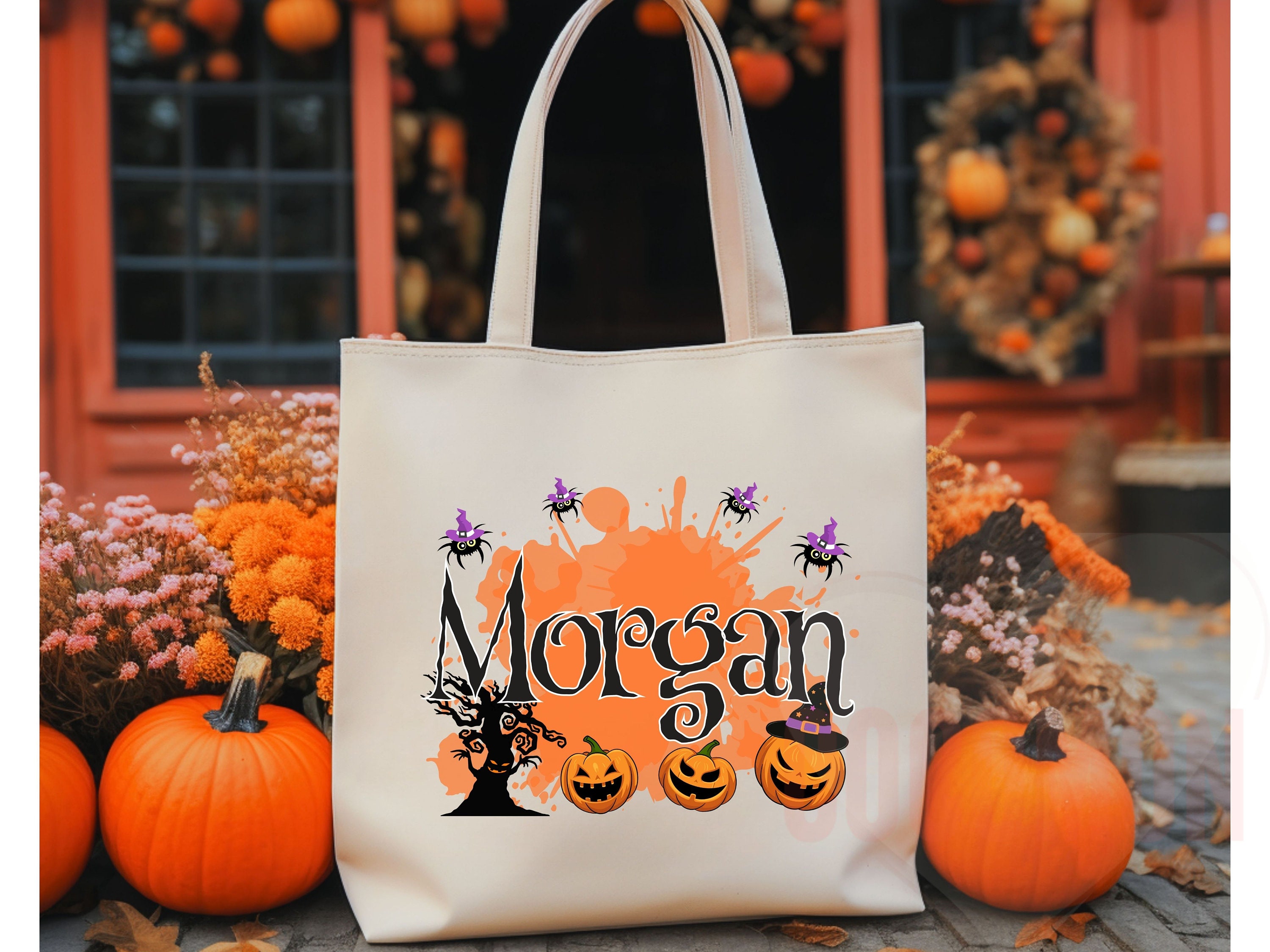 Personalized Halloween Tote Bag Custom Name Canvas Tote Bag Trick or ...