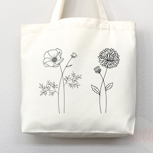 Personalized Birth Month Flower Tote Bag Gift Custom Floral Bag Custom Tote Shopper Aesthetic Bag Flower Gift for Her Custom Gift for Mom image 3