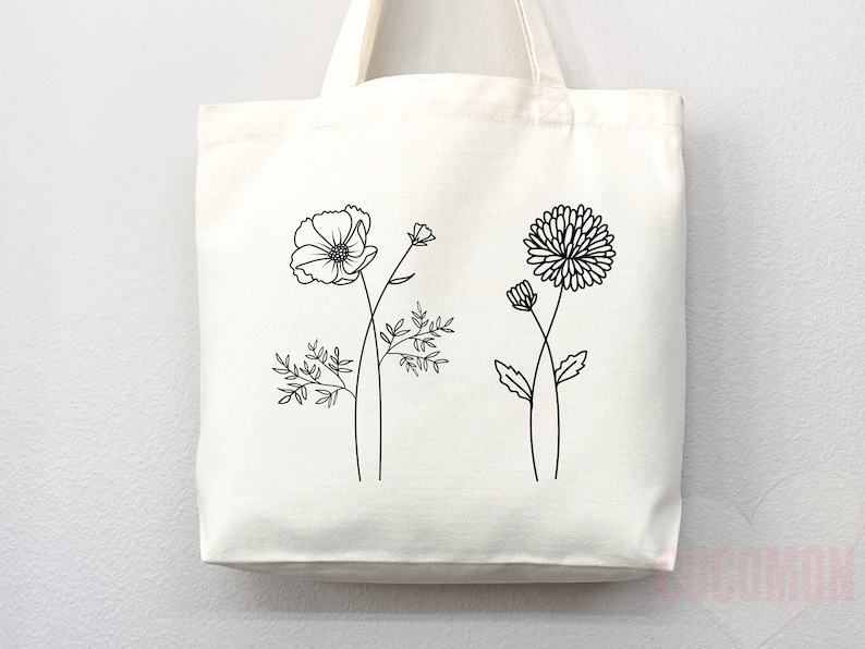 Personalized Birth Month Flower Tote Bag Gift Custom Floral Bag Custom Tote Shopper Aesthetic Bag Flower Gift for Her Custom Gift for Mom image 3