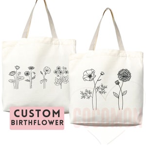 Personalized Birth Month Flower Tote Bag Gift Custom Floral Bag Custom Tote Shopper Aesthetic Bag Flower Gift for Her Custom Gift for Mom