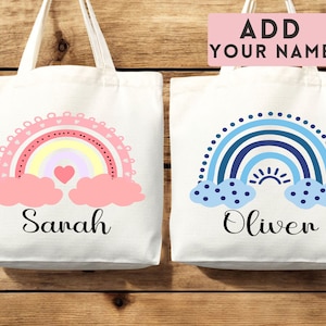 Sac fourre-tout personnalisé avec nom arc-en-ciel cadeau d'école fourre-tout personnalisé avec nom de bibliothèque sac d'enseignant cadeau prénom personnalisé pour elle enfants cartable