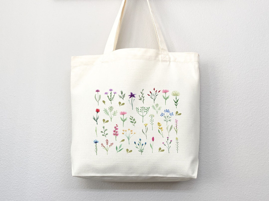 Floral Tote Bag Flower Tote Canvas Wildflower Bag Eco Friendly Bag ...
