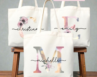 Custom Monogram Name Tote Bag Personalized Tote Bag Bridesmaid Gifts Bridal Party Custom Tote Bach Party Gift Customized Name Gift For Her