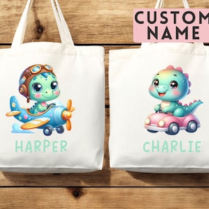 Sac fourre-tout personnalisé avec prénom, cadeau dinosaure Sac fourre-tout personnalisé avec prénom, sac cabas personnalisé, prénom personnalisé, retour à l'école, sac enfant, sac d'école pour enfants