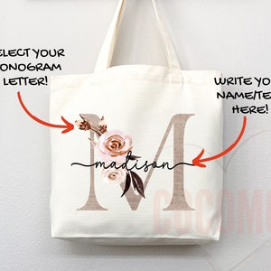 Custom Monogram Name Tote Bag Personalized Tote Bag Bridesmaid Gifts Bridal Party Custom Tote Bach Party Gift Customized Name Gift For Her image 2