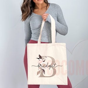 Custom Monogram Name Tote Bag Personalized Tote Bag Bridesmaid Gifts Bridal Party Custom Tote Bach Party Gift Customized Name Gift For Her image 4