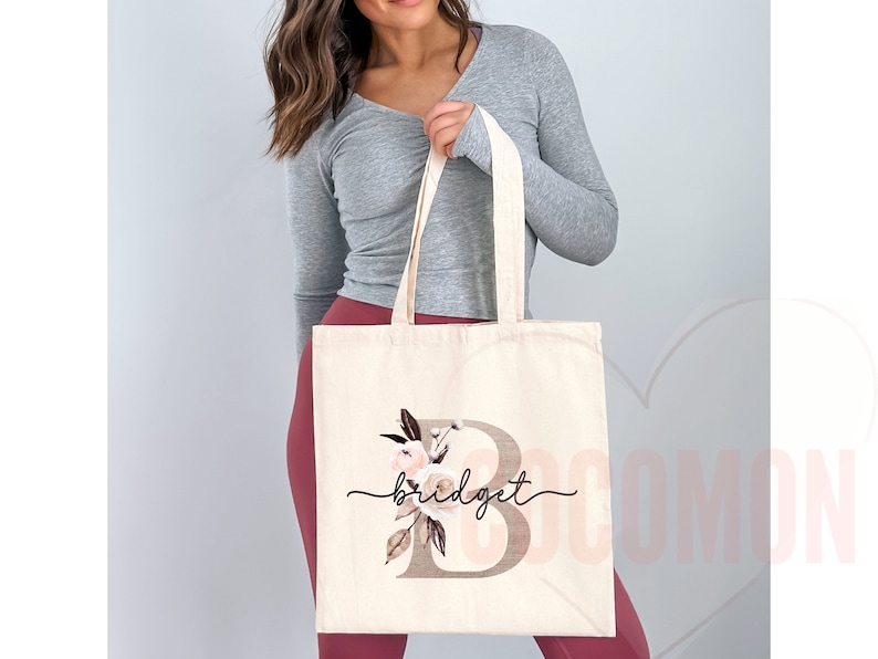 Custom Monogram Name Tote Bag Personalized Tote Bag Bridesmaid Gifts Bridal Party Custom Tote Bach Party Gift Customized Name Gift For Her image 4