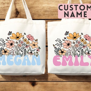 Customized Name Tote Bag Floral Tote Bag Personalized Name Bag Custom Name Tote Bag Custom Gift Bridesmaids Bag Gift Tote Shopper Women Bag