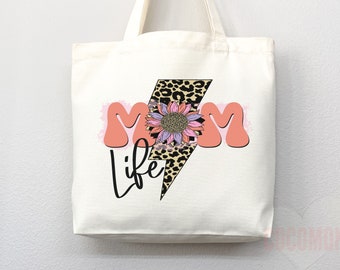 Mom Life Canvas Tote Bag: Floral Botanical Print