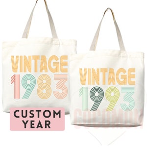 Customized Birth Year Tote Bag Floral Bag Personalized Birthday Gift Bag Custom Name Tote Bag Gift Tote Shopper Women Bag 40th Birthday
