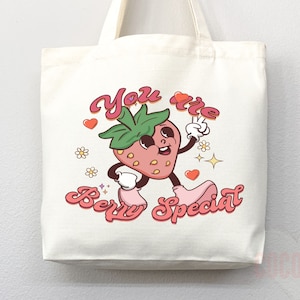 Strawberry Tote Bag Strawberry Lover Gift Spring Tote Shopper Summer Bag Eco Friendly Bag Reusable Grocery Tote Cute Tote Farmers Market Bag
