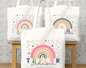 Personalized Name Tote Bag Rainbow School Tote Gift Custom Name Tote Bag Library Teacher Bag Customized Name Gift For Her Kids School Bag