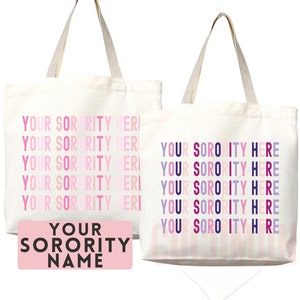 Custom Sorority Tote Bag Gift Rush Initiation Bid Day Big Little Gift Custom Name Sorority Gift College Tote Bag Personalized Gift For Her